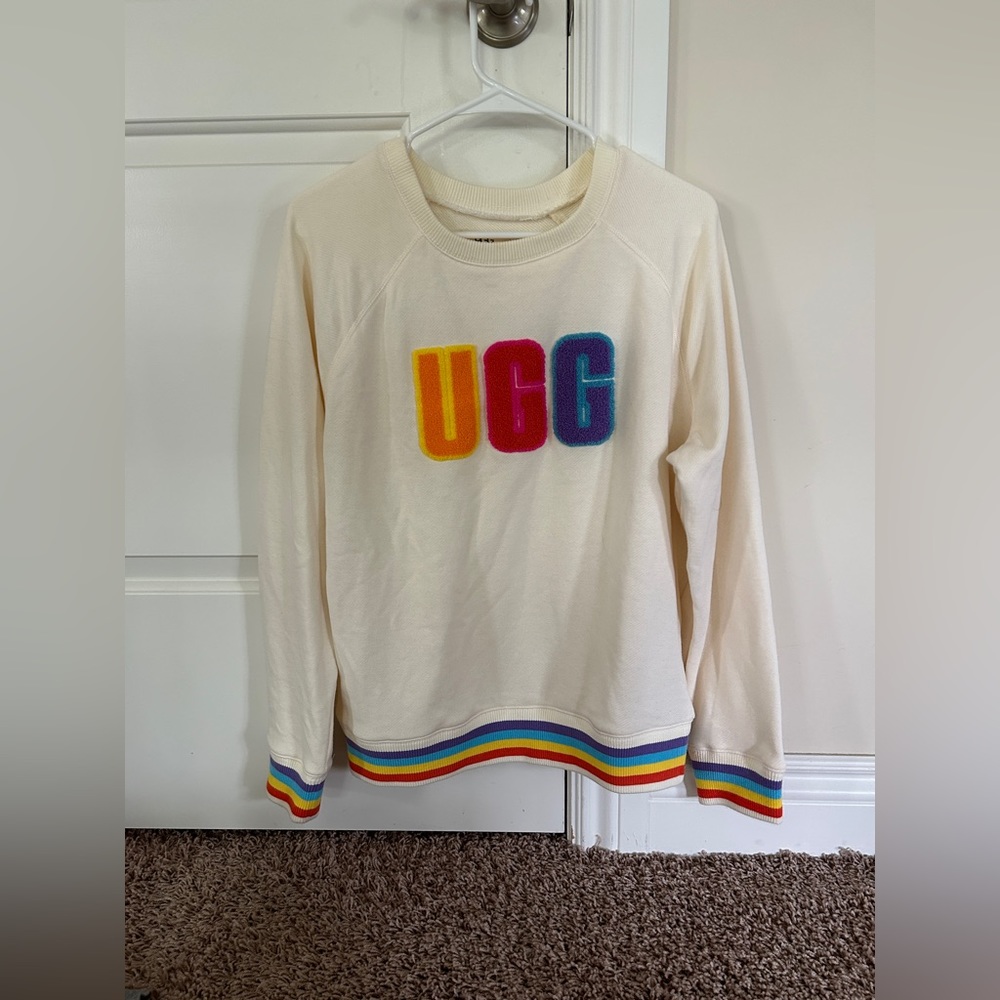 Ugg lightweight cream colored crewneck with rainbow detail size s